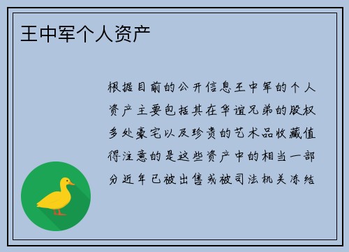 王中军个人资产